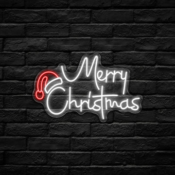 Merry Christmas & Hat LED Neon Sign (USB-Dimmable 43cm x 26cm)