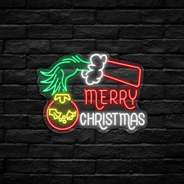 Merry Christmas & Grinchy Hand LED Neon Sign (USB-Dimmable 41cm x 32cm)
