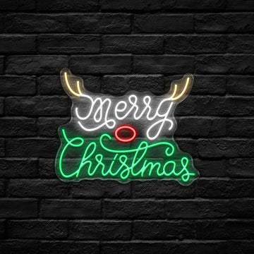 Reindeer Nose & Antlers LED Neon Sign (USB-Dimmable 39cm x 30cm)