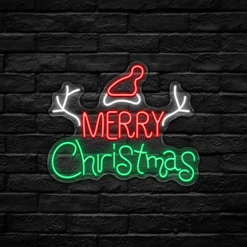 Christmas Hat & Antlers LED Neon Sign (USB-Dimmable 42cm x 27cm)