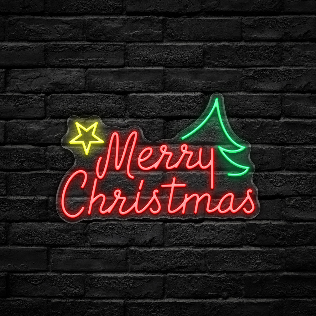 Merry Christmas Tree and Star LED Neon Sign (USB-Dimmable 45cm x 28cm)