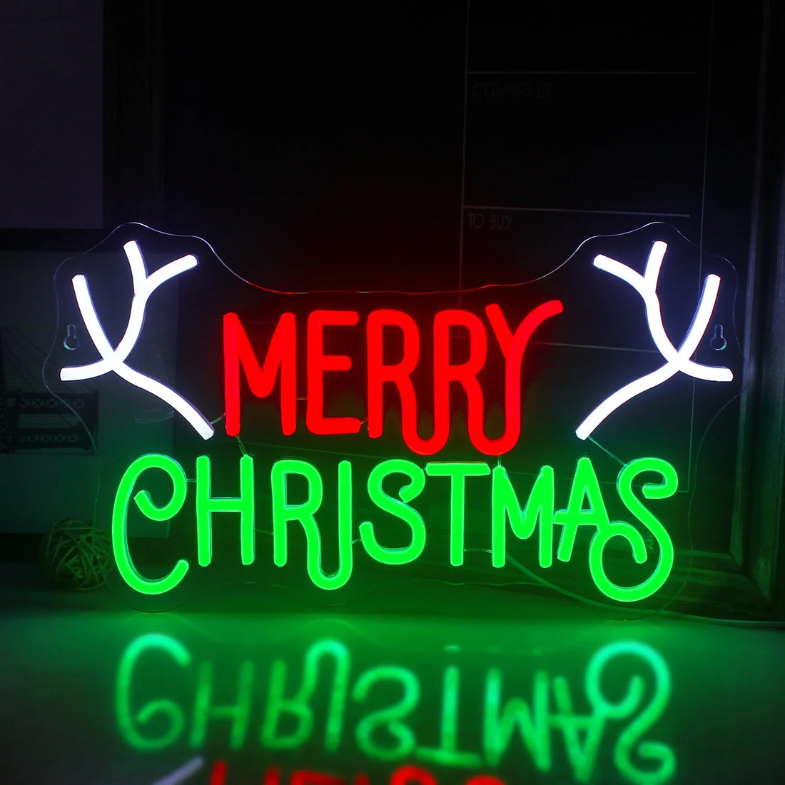 Merry Christmas Antlers LED Neon Sign (USB-Dimmable 42cm x 24cm)