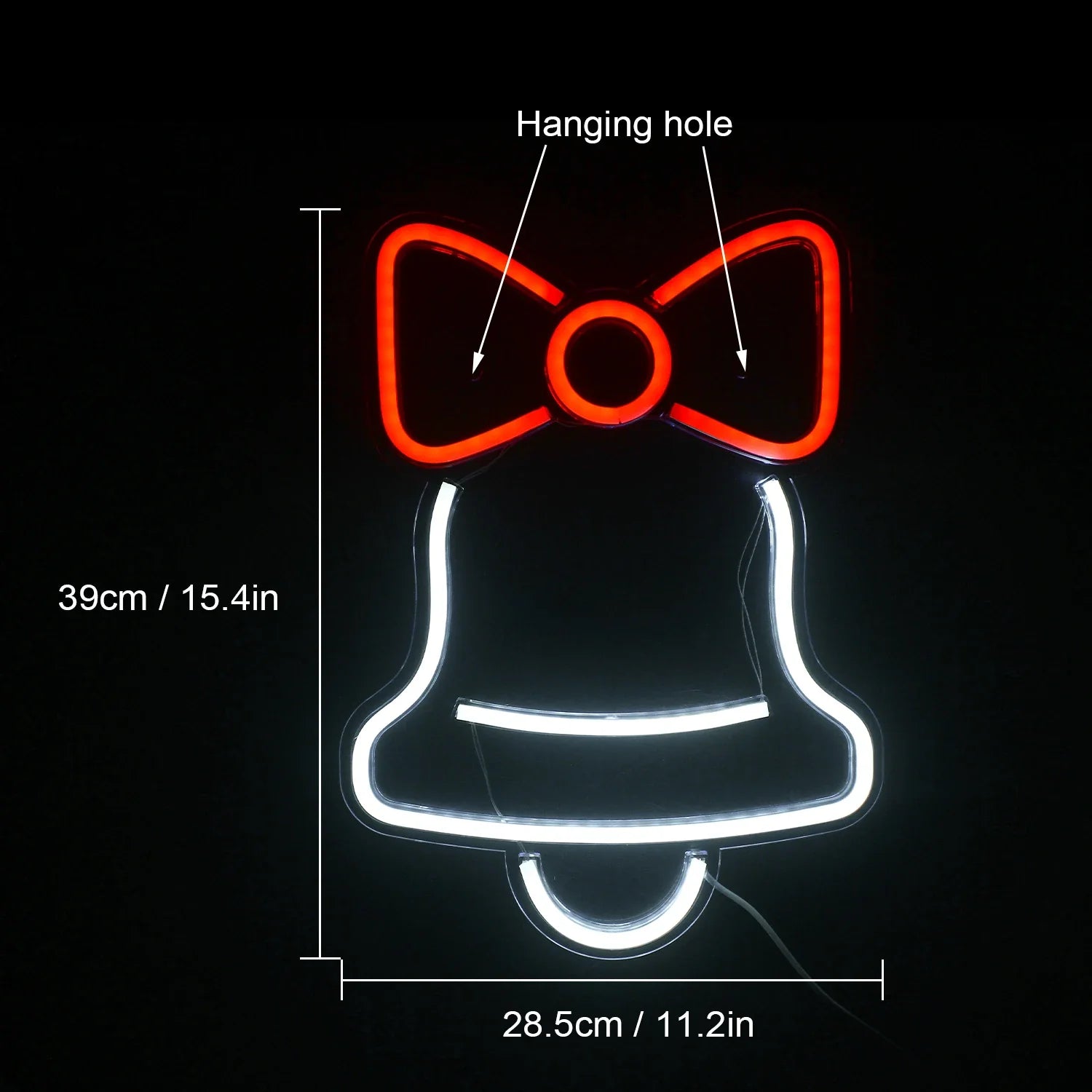 Christmas Bell & Bow LED Neon Sign (USB-Dimmable 29cm x 39cm)