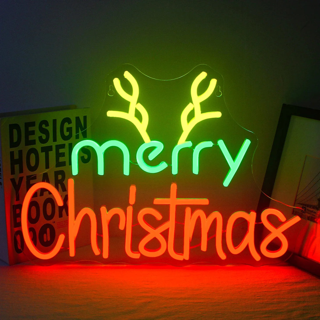 Merry Christmas Antlers LED Neon Sign (USB-Dimmable 42cm x 29cm)