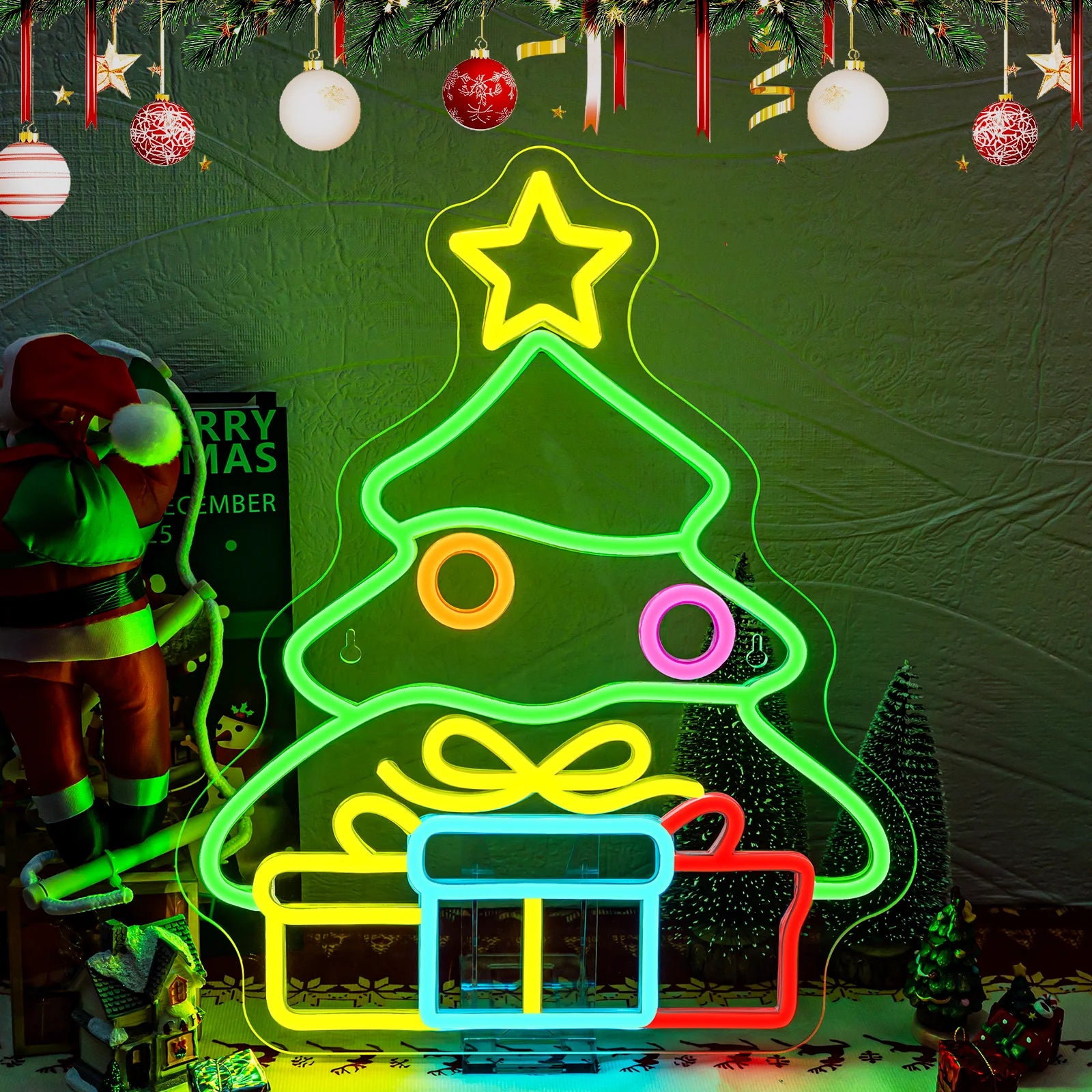Tree & Presents LED Neon Sign (USB-Dimmable 32cm x 38.5cm)