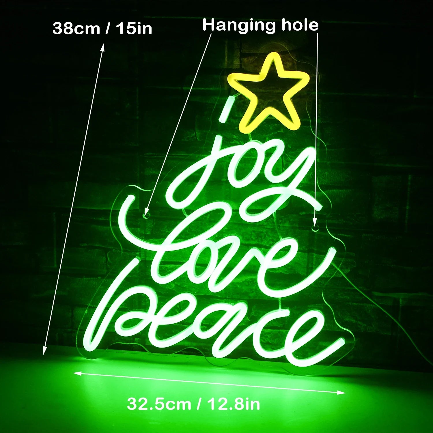 Joy Love Peace LED Neon Sign (USB-Dimmable 32.5cm x 38cm)