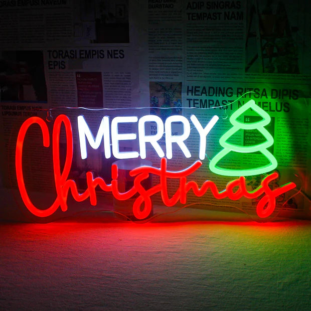 Merry Christmas with Tree LED Neon Sign (USB-Dimmable 42cm x 19cm)