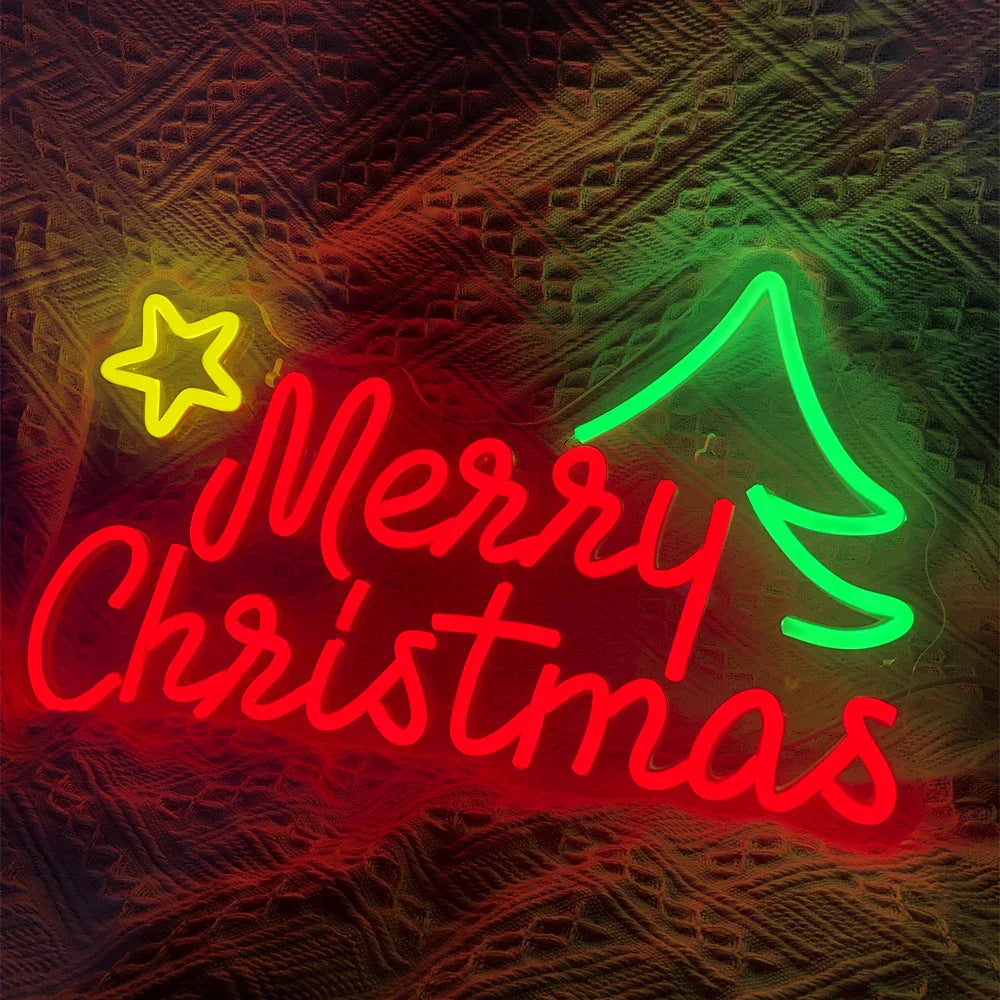 Merry Christmas Tree and Star LED Neon Sign (USB-Dimmable 45cm x 28cm)