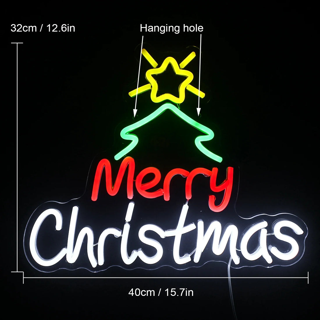 Merry Christmas Tree Star LED Neon Sign (USB-Dimmable 40cm x 32cm)