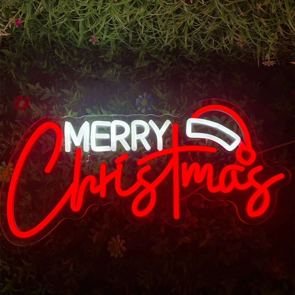 Merry Christmas Santa Hat LED Neon Sign (USB-Dimmable 42cm x 24cm)