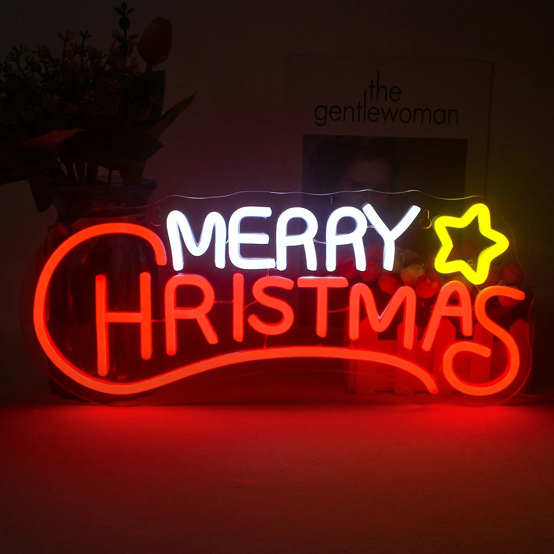Merry Christmas Star LED Neon Sign (USB-Dimmable 42cm x 18cm)
