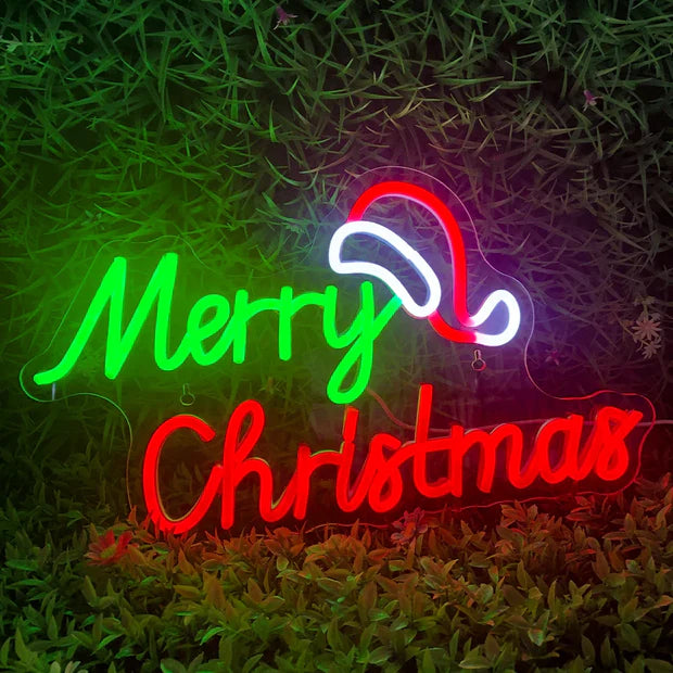 Merry Christmas Hat LED Neon Sign (USB-Dimmable 42cm x 24cm)