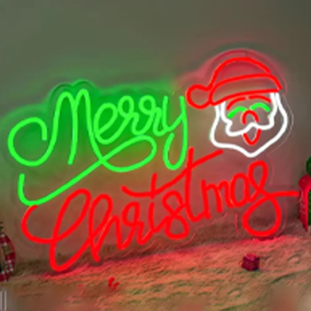 Merry Christmas & Santa LED Neon Sign (USB-Dimmable 45cm x 28cm)