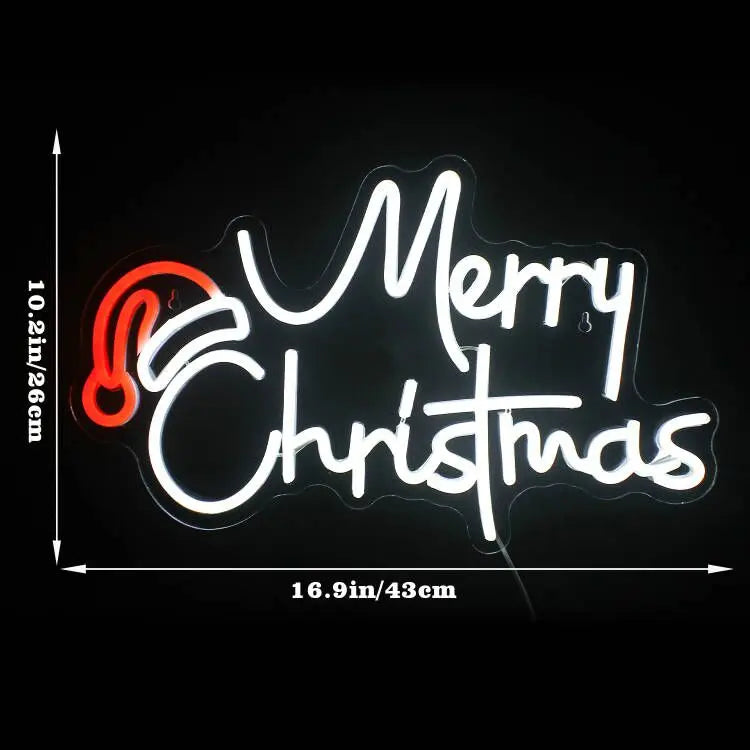 Merry Christmas & Hat LED Neon Sign (USB-Dimmable 43cm x 26cm)